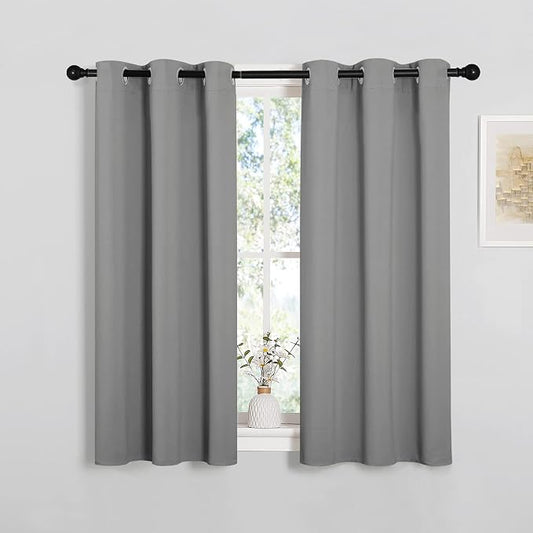 NICETOWN Silver Grey Blackout Curtains for Bedroom 34" w x 45" L 2 Panels | Thermal Insulated Grommet Top Draperies Drapes for Basement Living Room Kitchen, Light Blocking Noise Reducing Home Decor