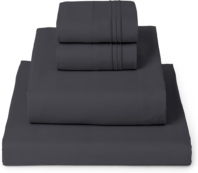Mellanni Iconic 4-Piece, Ultra Soft Sheet Set (California King, Charcoal) | 10M+ Sleepers. Lab-tested: Sleeps Cool, Stays Bright, Strong, Smooth. Good Housekeeping Best Bedding, 7 yrs running.