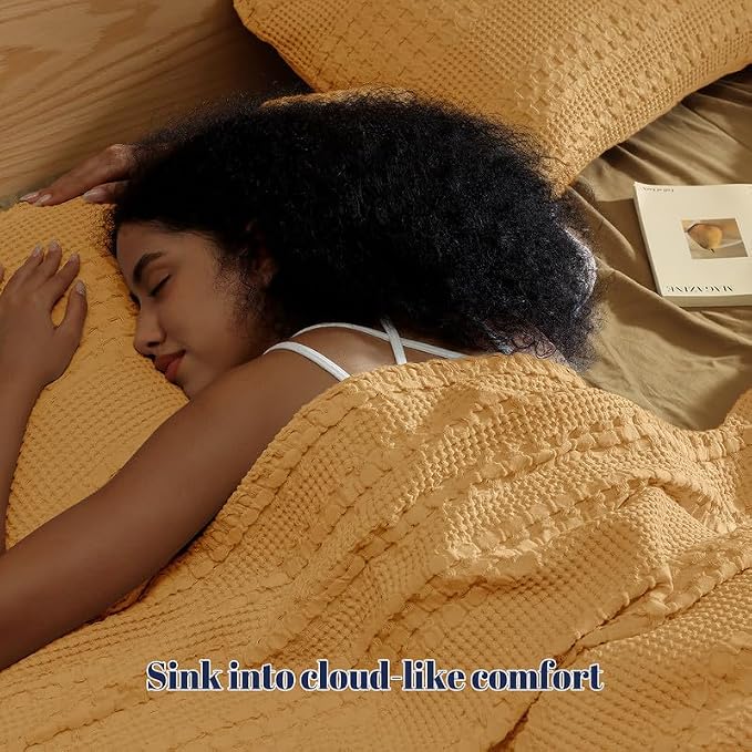 PHF 100% Cotton Waffle Pillow Shams Standard Size, 2 Pack 20" x 26" Soft Skin-Friendly Pillowcases, No Filling, Aesthetic Woven and Breathable Waffle Weave Pillow Case Covers for Bed, Pumpkin Orange