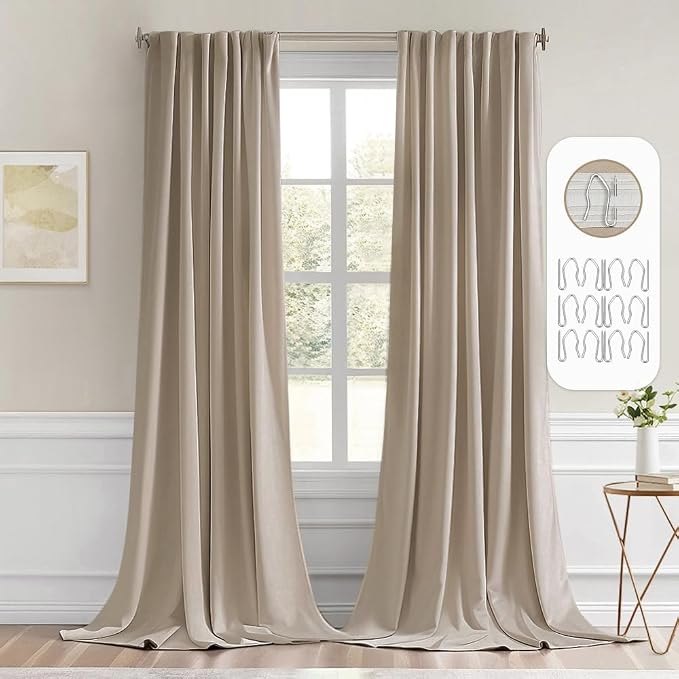 MIULEE Taupe Back Tab Blackout Curtains 52x120 Inch Long 2 Panels Set | Rod Pocket Pinch Pleated, Thermal Insulated, Bedroom Living Room Darkening Privacy Drapes, Extra Long Light Blocking Curtains