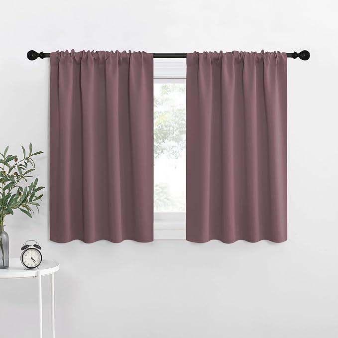 NICETOWN RV Blackout Curtains for Camper Windows, Dry Rose, 34" x 30", Set of 2, Kitchen Curtains, Short Blackout Drapes, Thermal Insulated Rod Pocket Window Treatment Draperies for Nursery