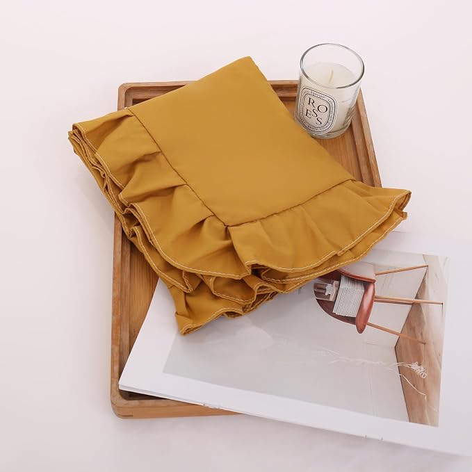 Merryword Mustard Yellow Pillowcases Standard Pillowcases 20x26inch Set of 2 Ruffle Pillow Shams Cute Pillow Covers Solid Yellow Shabby Chic Pillowcases