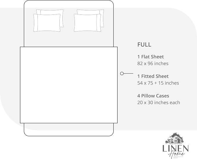 Linen Home 6 Piece Full Cotton Sheet Set, 100% Cotton Percale, 4 Pillowcases, Deep Pocket with All Around Elastic Sheet, Crisp Breathable Bedding, Hotel Luxury, Long-Staple Combed Cotton, Baby Blue