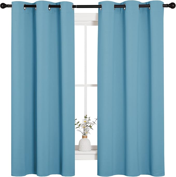 NICETOWN Room Darkening Curtains/Drapes, Set of 2, 42 by 63-inch, Teal Blue | Light Blue, Window Treatment Thermal Insulated Solid Grommet Curtains/Drapes for Bedroom