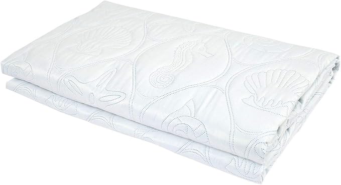Legacy Decor 3 PCS Shell & Seahorse Reversible All Season Bedspread Quilt Coverlet Oversize Ivory & White Color, Queen Size
