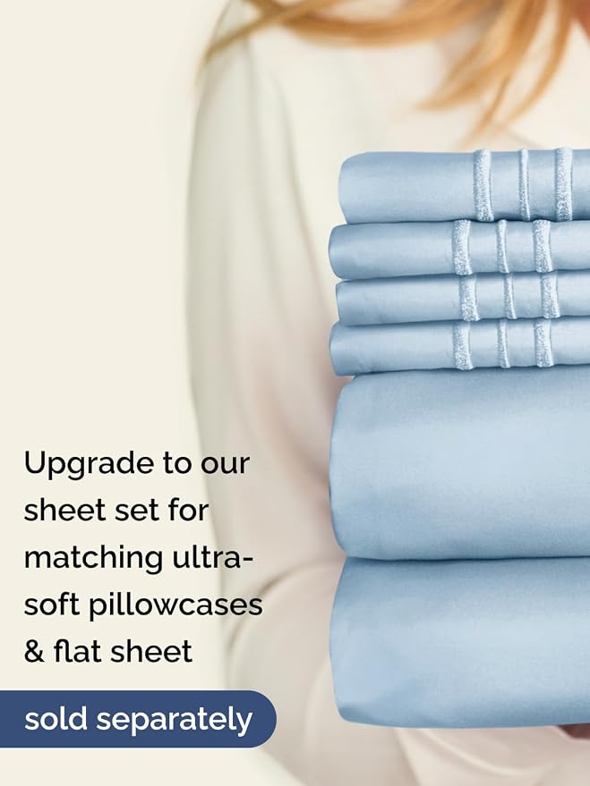 Deep Twin XL Fitted Sheet - College Dorm Room Essentials - Sky Blue | Easily Fits 18 inch to 24 inch Mattress, Wrinkle Resistant, Soft, Breathable & Comfy, Extra Deep Pockets Fitted Sheet