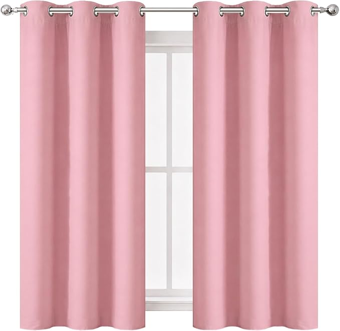 Pink Blackout Curtains 34 x 54 Inch Length/Set of 2 Curtain Panels/Thermal Insulated Room Darkening Blackout Curtains for Bedroom