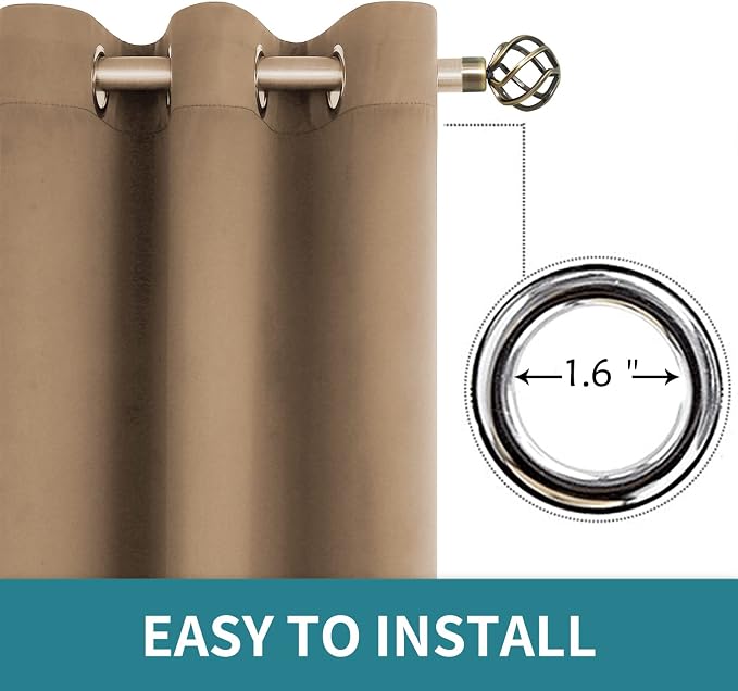 BGment Taupe Blackout Curtains for Bedroom 63 Inch Long - 2 Panels | Grommet Top, Black Out, Room Darkening, Sunblock, Thermal Insulated, Window Drapes for Kids Boys Room, 52x63 Inch