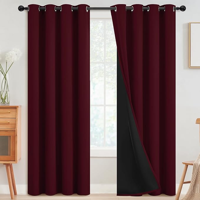 SimpleHome Wine red 100% Blackout Curtains Room Darkening Living Room 84L | Curtains for Bedroom,Thermal Insulated Grommet Window Drapes,Curtains for Living Room with Black Back,52 x 84 Inch,2 Panels