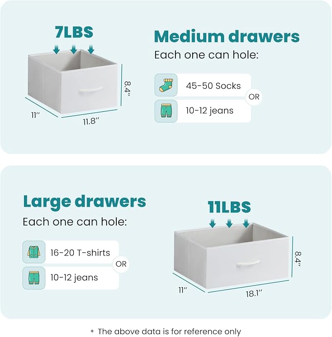 OLIXIS 7 Drawer Fabric Dresser, Storage Tower for Bedroom and Closet | White Easy-Pull Bins for Closet Organizers, Chest of Drawers with Sturdy Steel Frame & Wooden Top for Living Room, Entryway