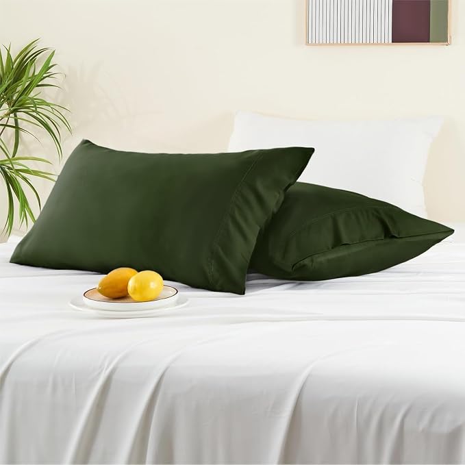 BEDELITE King Pillow Cases Set of 2, Rayon Derived from Bamboo, Olive Green | Cooling and Breathable Pillow Cover for Hot Sleepers & Night Sweats, Silky Soft Cozy, Envelope Closure, 20x36 Inches