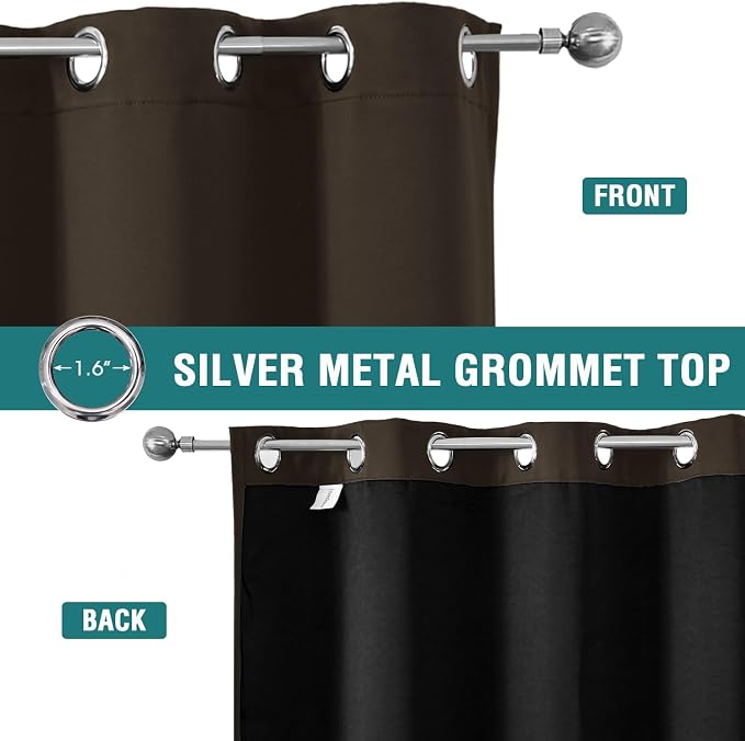 ChrisDowa 100% Blackout Curtains for Bedroom 102 Inches Long 2 Panels Set | 2 Thick Layers, Thermal Insulated, Light Blocking, Grommet, Long Window Drapes, for Living Room, Brown, 52 x 102 Inch