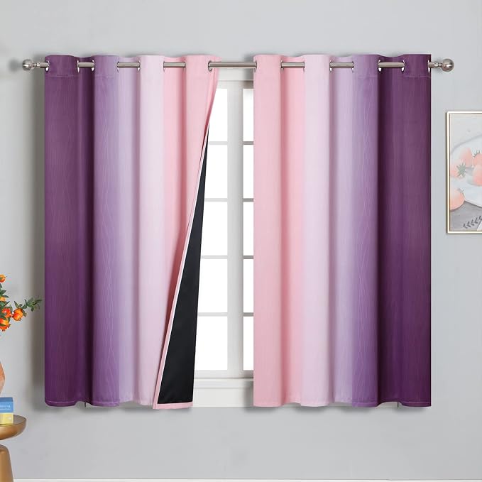 Pink and Purple Ombre Blackout Curtains for Girls Bedroom 54 Inches Long | Estelar Textiler Kids Living Room Curtains,Light Blocking,Thermal Insulated Noise Reducing Grommet Drapes,52Wx54L,2 Panels