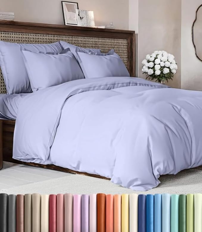 Duvet Cover Queen Size - Soft 3 Piece with Zipper Closure - Lavender | Extra Soft, Breathable, Queen Duvet Cover 90" x 90" with 2 Pillow Shams, Zipper Closures & Ties, Women, Men, Kids & Teens