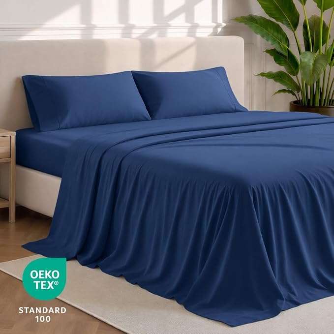 Bare Home Cal King Sheet Set - 1800 Ultra-Soft (California King, Dark Blue) | Deep Pockets 6 to 15 Inches, Breathable, Hypoallergenic, Hotel Luxury, Easy Fit, Soft, All-Season
