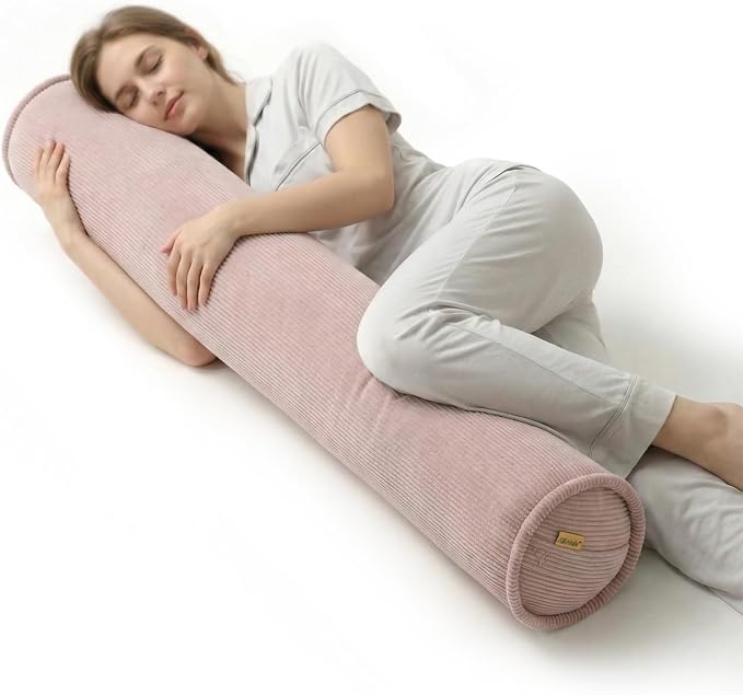 Long Round Body Pillow for Adults, Bolster Pillow for Side Sleeping, Soft Decorative Cylinder Pillow for Bed & Couch, Supportive Tube Pillow for Resting,47 x 7.87 Inches,Pink