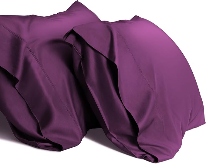 WishSmile Cooling King Pillow Cases Set of 2 Breathable Cool Silky Soft Rayon Derived from Bamboo Fabric Moisture Wicking for Hot Sleepers,Hair and Skin Friendly,Dark Purple,2 Pack,20x36IN