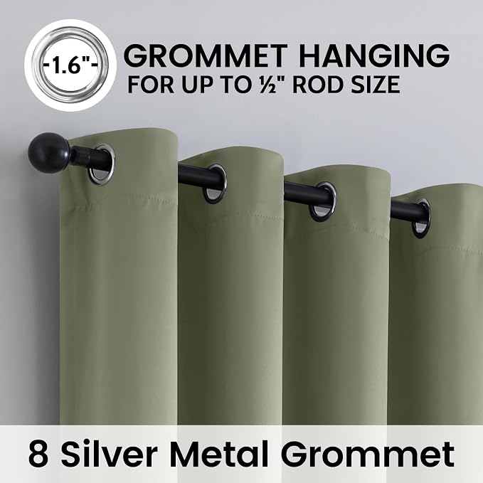 SimpleHome Light Sage 100% Blackout Curtains Room Darkening Living Room 96 | Curtains for Bedroom,Thermal Insulated Grommet Window Drapes,Curtains for Living Room with Black Back,52 x 96 Inch,2 Panels