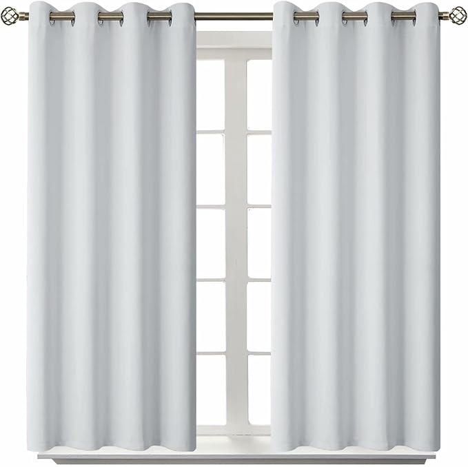 BGment Room Darkening Curtains 45 Inches Long - Grommet Thermal Insulated Drapes Window Treatment Curtains for Bedroom, 2 Panels, 52 x 45 Inch, Greyish White | Grommet Top, Light-Blocking, Sunblock, Thermal Insulated, Window Drapes for Kids Boys Room, ...