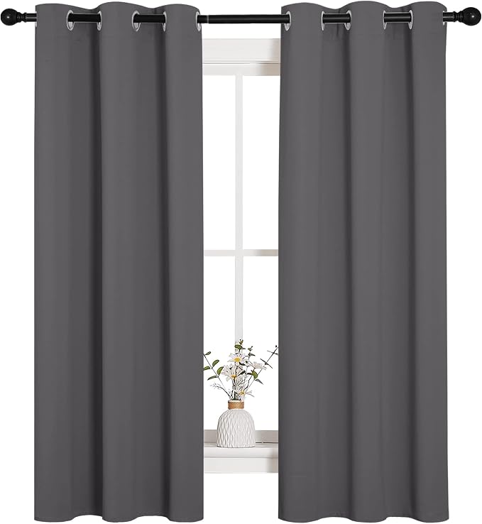 NICETOWN Grey Blackout Curtains for Bedroom 34" Wide x 63" Long 2 Panels | Thermal Insulated Grommet Top Draperies Drapes for Window Treatments, Light Blocking Noise Reducing Room Darkening Decor