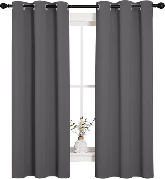 NICETOWN Grey Blackout Curtains for Bedroom 34" Wide x 63" Long 2 Panels | Thermal Insulated Grommet Top Draperies Drapes for Window Treatments, Light Blocking Noise Reducing Room Darkening Decor