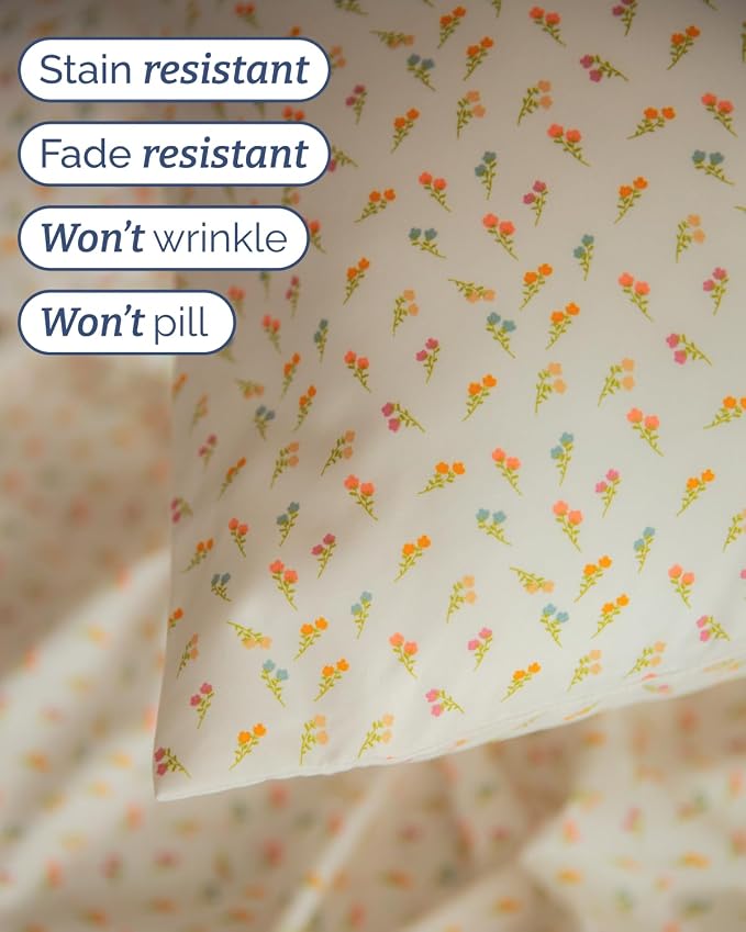 Cal King 4 Piece Floral Sheet Set - Breathable & Cooling - Petite Garden | 1 Flat, 1 Fitted & 2 Pillowcases w/ Deep Pockets, Boho Botanical Floral Bedding, Breathable & Cooling, Wrinkle & Fade Free