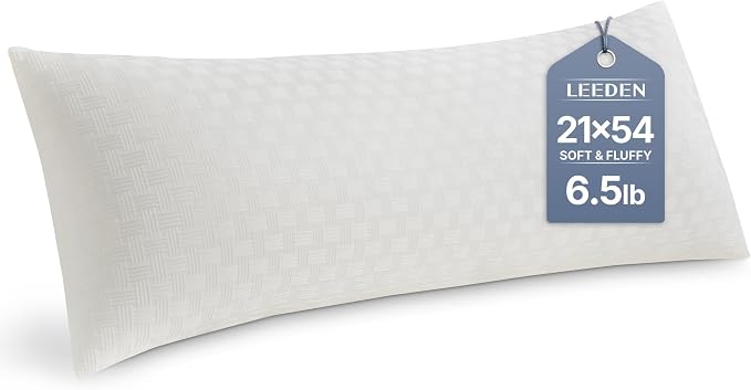 Leeden Full Body Pillow 20 x 54 for Side Sleepers Ivory White | Soft polyester padding delivers full-body support for side sleepers, maternity rest, reading and daily relaxation.