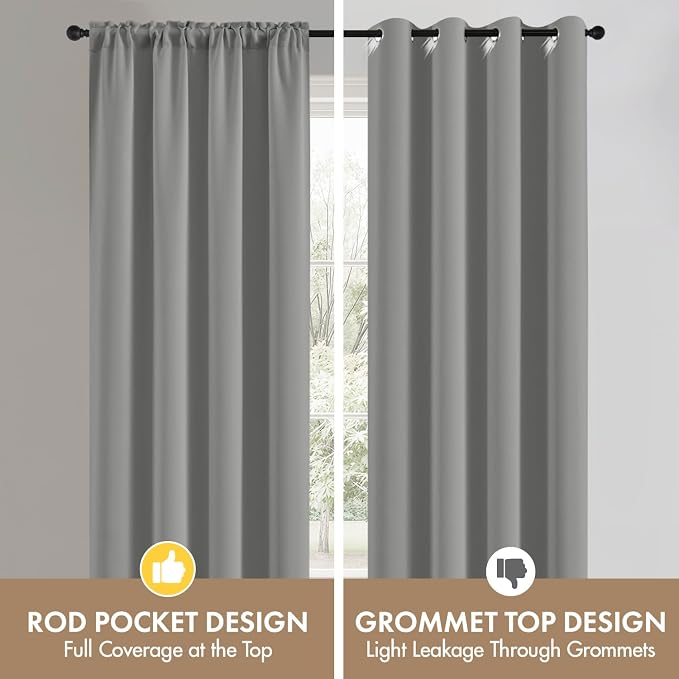 MIULEE Set of 4 Light Grey 45 Inch Short Blackout Kitchen Window Curtains | Bedroom Drapes, Light Blocking Privacy Curtains for Small Windows, Bathroom, RV/Motorhome, Laundry, Top&Bottom Rod Pocket