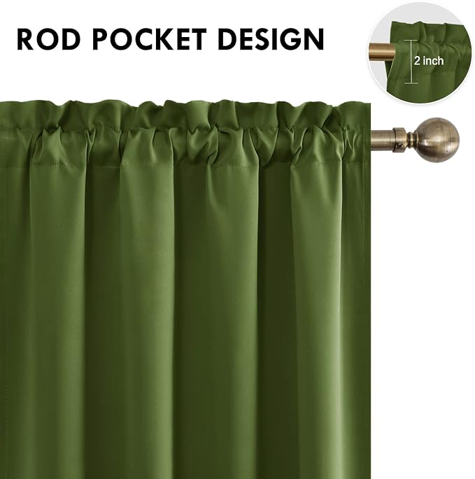 DWCN Blackout Curtains for Bedroom 52 x 45 Inch Long Olive Green 2 Panels | Room Darkening, Thermal Insulated, Light Blocking, Rod Pocket Drapes, Noise Reducing Window Treatments