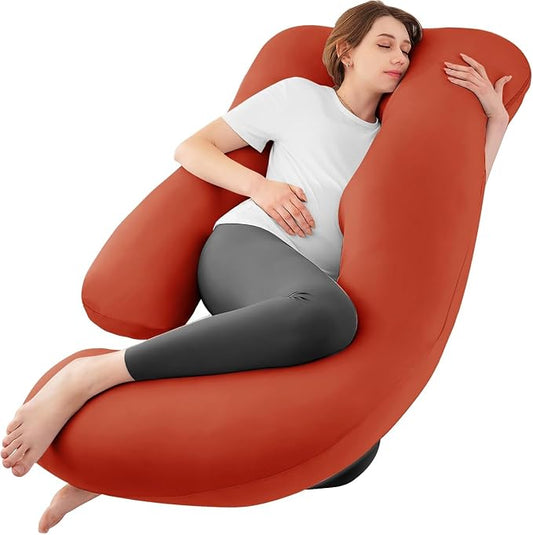 Cooling Pregnancy Pillows for Sleeping, 65'' Full Body Pillow, Orange | Sasttie Maternity Pillow, OEKO-TEX, Down Alternative, Removable Cover, Pregnant Women Must Haves, Maternity Essential