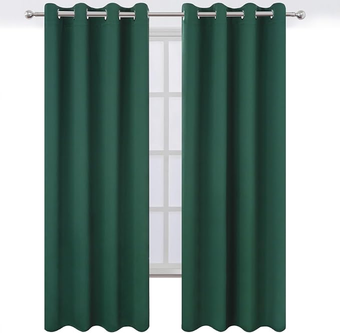Blackout Curtains 52 x 90 Inch Long Dark Green Curtains Set of 2 Panels Room Darkening Curtains for Bedroom and Living Room