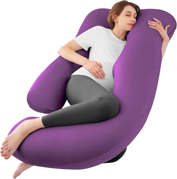 Cooling Pregnancy Pillows for Sleeping, 65'' Full Body Pillow, Purple | Sasttie Maternity Pillow, OEKO-TEX, Down Alternative, Removable Cover, Pregnant Women Must Haves, Maternity Essential