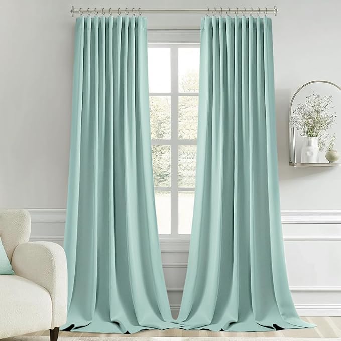 MIULEE Aqua Back Tab Blackout Curtains 52x102 Inch Long 2 Panels Set | Rod Pocket Pinch Pleated, Thermal Insulated, Bedroom Living Room Darkening Drapes, Light Blocking Floor to Ceiling Curtains