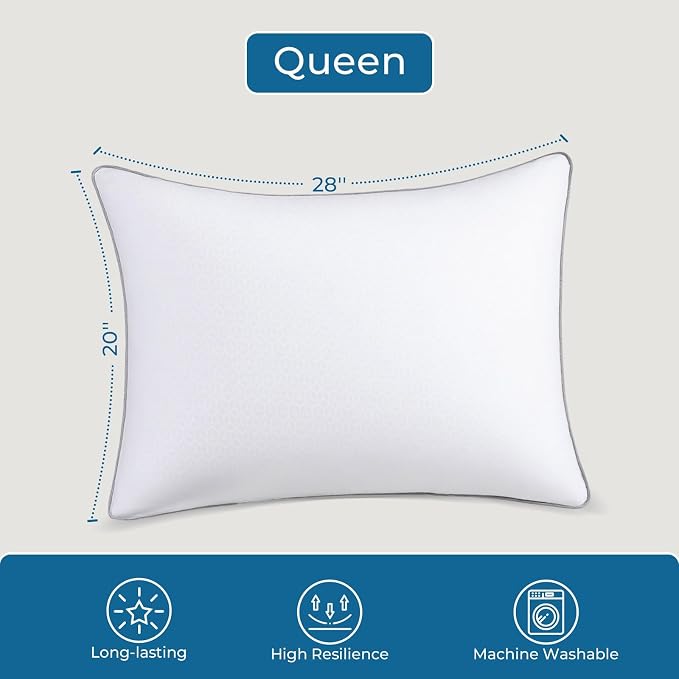 Sasttie Firm Pillows Queen Size Set of 4, Bed Pillows for Side, Back, and Stomach Sleepers - Oeko-Tex Certified Supportive Down Alternative Plump Filling - Hotel Quality and Machine Washable, 4 Pack