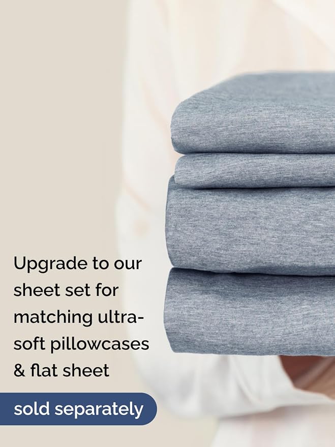 Extra Deep Twin Fitted Sheet - Single Fitted Sheet Only - Heathered Blue | Easily Fits 18 inch to 24 inch Mattress, Soft, Wrinkle Free, Breathable & Comfy, Extra Deep Pockets Hotel Luxury Fitted Sheet
