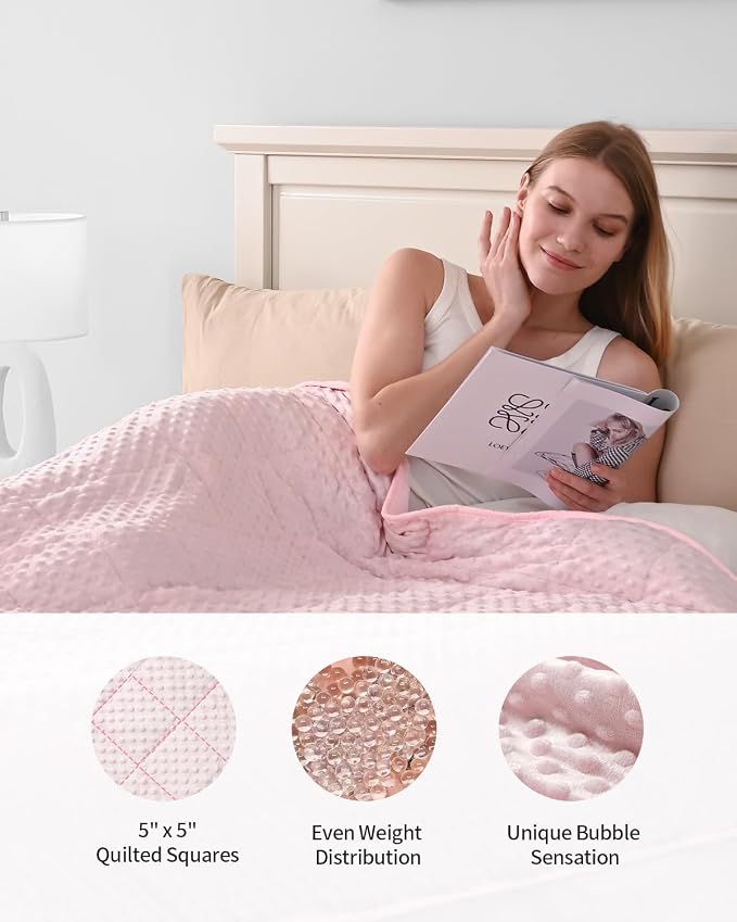 Mr. Sandman Weighted Blanket for Adults, Full Size 15 lbs, 48 x 72 Inches | Cooling Soft Minky for Hot Sleepers; Machine Washable; Filled with Glass Beads; Heavy Bed Throw for Sleep; Pink