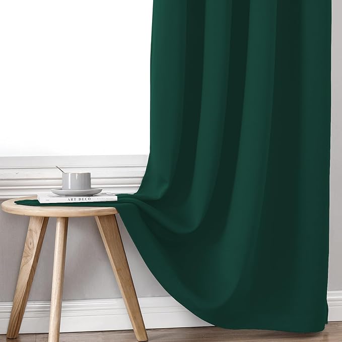 ChrisDowa 100% Blackout Curtains for Bedroom 95 Inches Long 2 Panels Set | 2 Thick Layers, Thermal Insulated, Light Blocking, Grommet, Long Window Drapes, for Living Room, Forest Green, 52 x 95 Inch