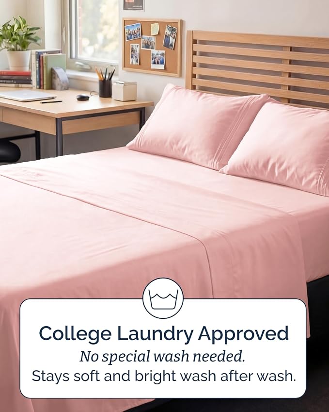 Full XL Sheets - 4 Piece Full XL Sheet Set - Cool & Breathable - Baby Pink | Hotel Luxury Bedding for Women & Men with Deep Pockets, Ultra-Soft, Comfy, Easy-Fit, Wrinkle Free & Fade Resistant, Oeko-Tex