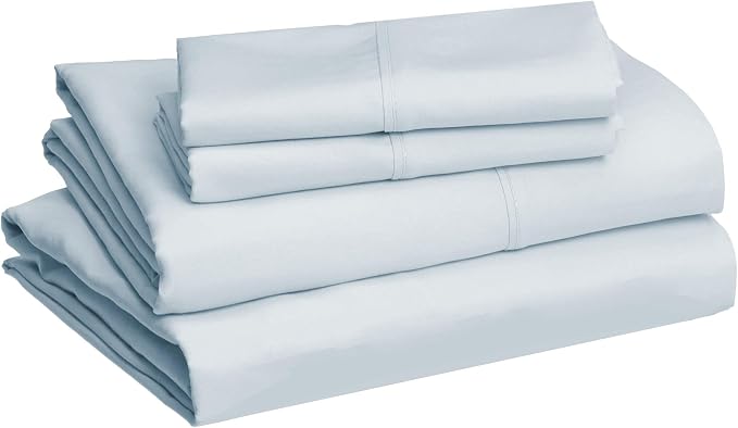 Amazon Basics Lightweight Breathable Super Soft Easy Care Brushed Microfiber 4-Piece Bed Sheet Set with 14-Inch Deep Pockets, Wrinkle Resistant, Queen, Light Blue, Solid