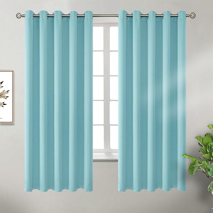 BGment Baby Blue Blackout Curtains for Bedroom 63 Inch Long - 2 Panels | Grommet Top, Black Out, Room Darkening, Sunblock, Thermal Insulated, Window Drapes for Kids Boys Room, 70x63 Inch