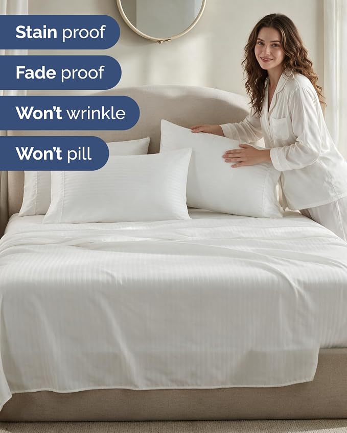 Cal King 6 Piece Bed Sheet Set - Soft, Breathable & Cooling - Striped White | Ultra-Soft Hotel Luxury Bedding Set with 8-16 Inch Deep Pockets, 1 Flat & 1 Fitted Sheet & 4 Pillowcases, Wrinkle & Fade Free