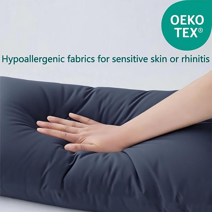 Flat Ultra Thin Bed Pillows Standard Size Pillow Set of 2 Extra Soft Down Alternative for Stomach Back Sleeper Dark Blue 20x26inches