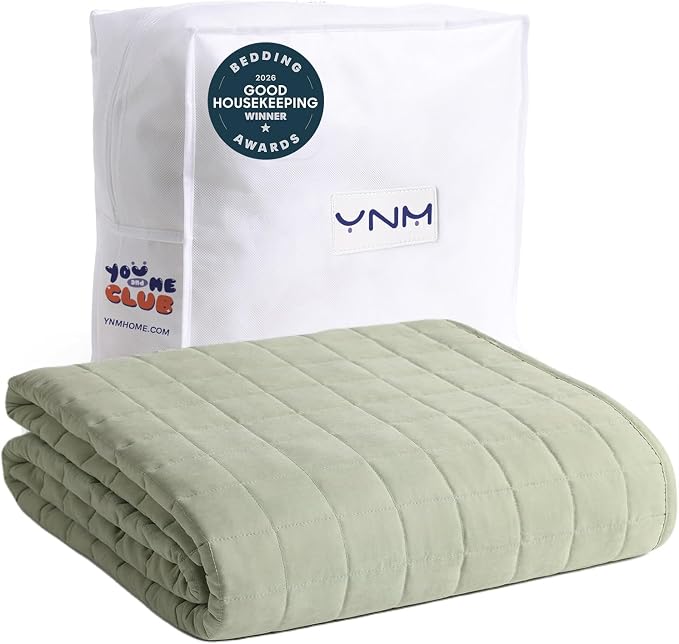 YnM Exclusive 30lbs Weighted Blanket, Extra Heavy Cotton/Polyester Bed Blanket for Two Persons, Ideal for Queen or King Bed (88x104 Inches, 30 Pounds, Avocado/White Reversible)