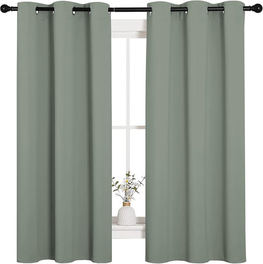 NICETOWN Sage Green Blackout Curtains for Nursery 42" w x 63" L 2 Panels | Nursery Essential Thermal Insulated Solid Grommet Top Short Drapes for Son's Room, Light Blocking Room Darkening Decor