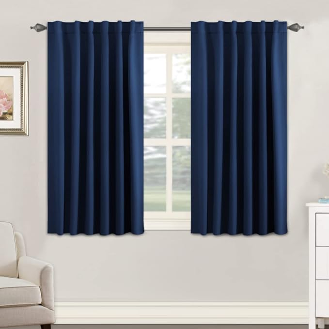 H.VERSAILTEX Blackout Curtains Thermal Insulated Window Treatment Panels Room Darkening Blackout Drapes for Living Room Back Tab/Rod Pocket Bedroom Draperies, 52 x 45 Inch, Navy Blue, 2 Panels
