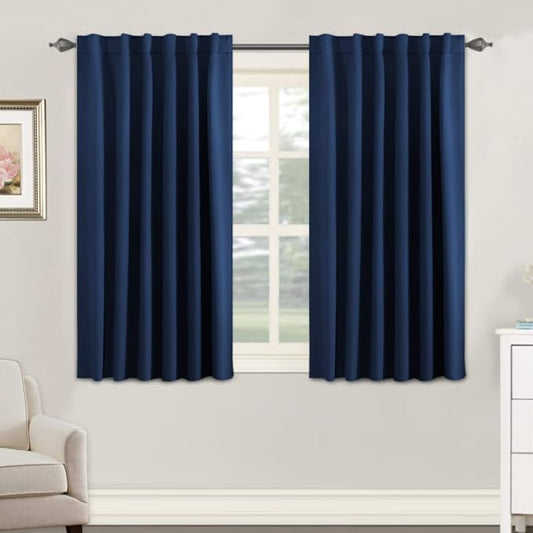 H.VERSAILTEX Blackout Curtains Thermal Insulated Window Treatment Panels Room Darkening Blackout Drapes for Living Room Back Tab/Rod Pocket Bedroom Draperies, 52 x 45 Inch, Navy Blue, 2 Panels