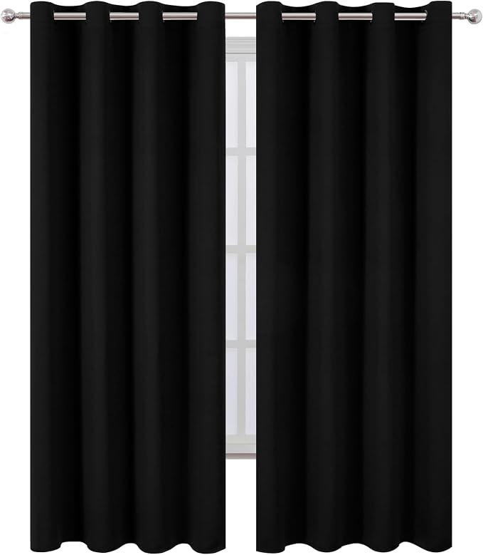 Blackout Curtains 52 x 90 Inch Long Black Curtains Set of 2 Panels Room Darkening Curtains for Bedroom and Living Room