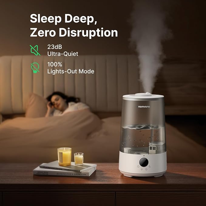 Homvana 3.6L Top-Fill Cool Mist Humidifiers for Bedroom, Large Room(Black) | 23dB Quiet, Easy-to-Clean 2-in-1 Baby Humidifier & Oil Diffuser for Congestion Relief, Last for 4 Night (Black)