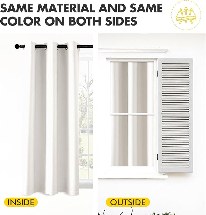 MIULEE Blackout Curtains for Bedroom 2 Panels 40 x 72 Inch Long Ivory | Thermal Insulated, Living Room Darkening Grommet Drapes, Noise Reducing, Light Blocking Window Treatments