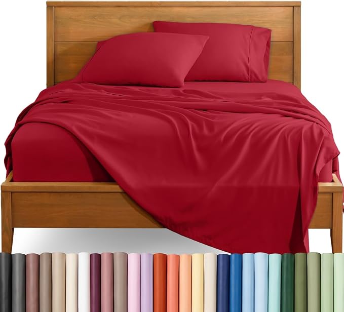 Bare Home Queen Sheet Set - 1800 Ultra-Soft (Queen, Red) | Deep Pockets 6 to 15 Inches, Breathable, Hypoallergenic, Hotel Luxury, Easy Fit, Soft, All-Season